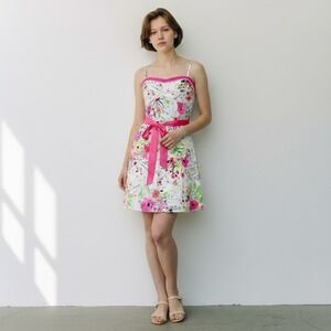 Pulse Y2K White Pink Ribbon Empire Waist Mini Dress Tulle Bow - Small